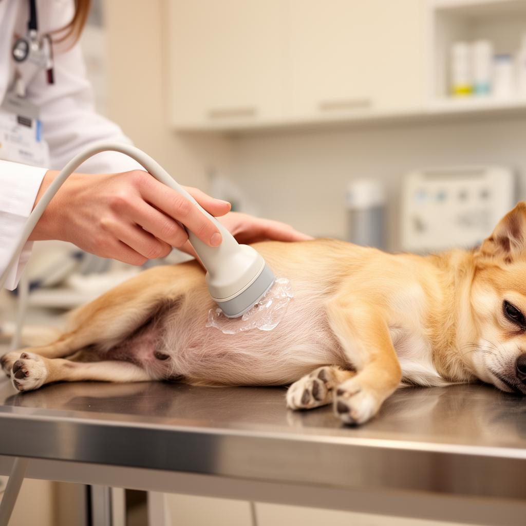Tierärztin führt Ultraschalluntersuchung bei einem Hund durch